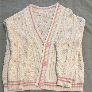 Taylor Swift Lover Cream Cable Knit Cardigan with Pink Heart Accents